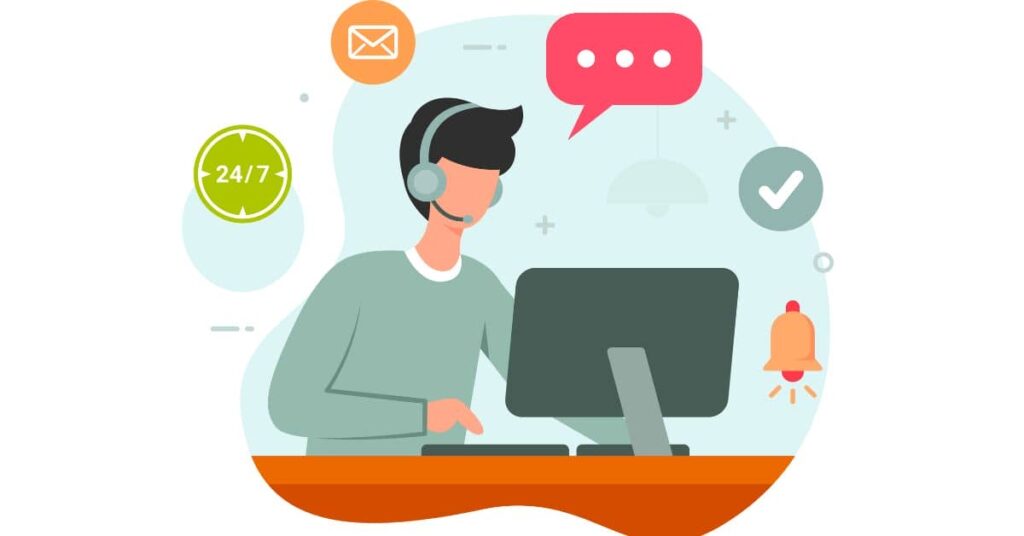 Call center agents undergoing training with headsets and computers.