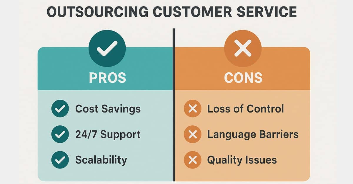 Overview of the pros and cons of outsourcing customer service for businesses.
